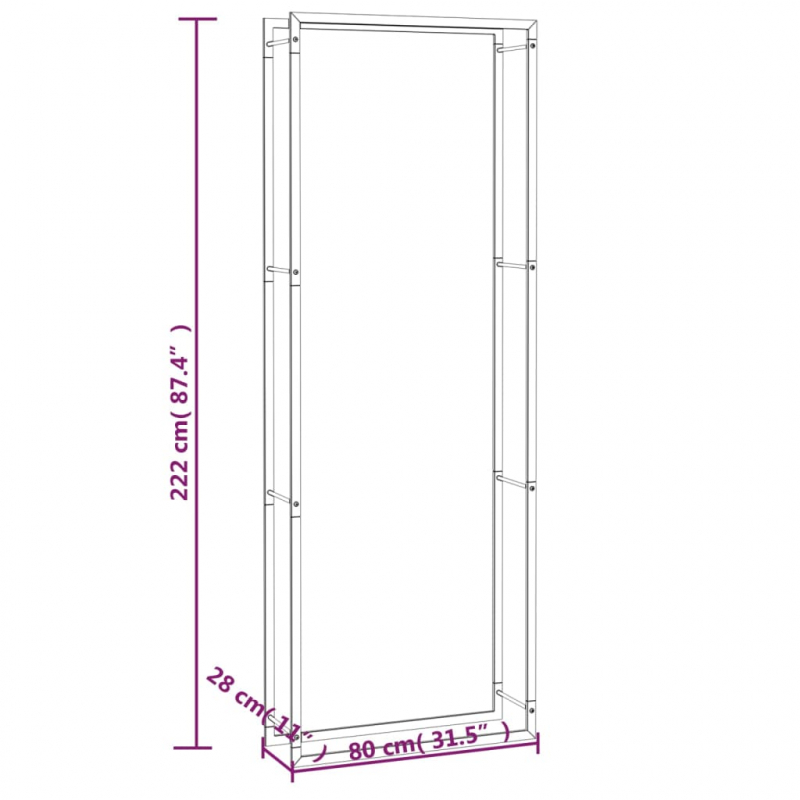 Brennholzregal Mattschwarz 80x28x222 cm Stahl