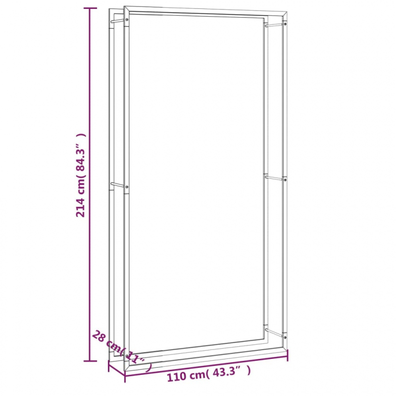 Brennholzregal Mattschwarz 110x28x214 cm Stahl