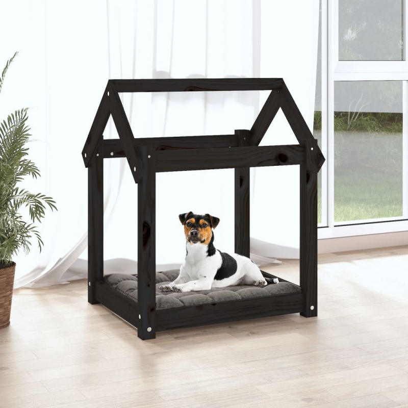 Hundebett Schwarz 61x50x70 cm Massivholz Kiefer