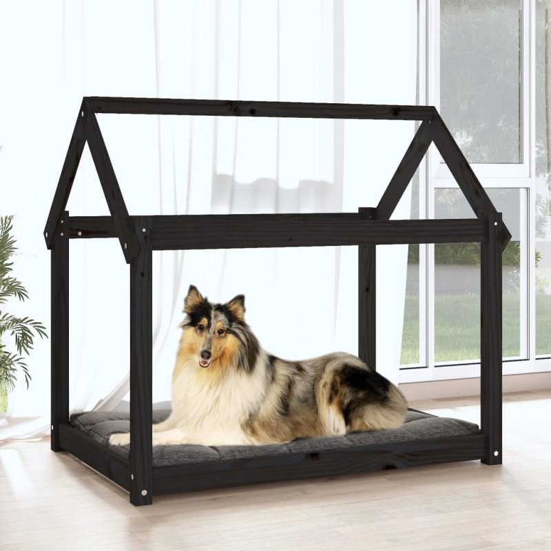 Hundebett Schwarz 101x70x90 cm Massivholz Kiefer