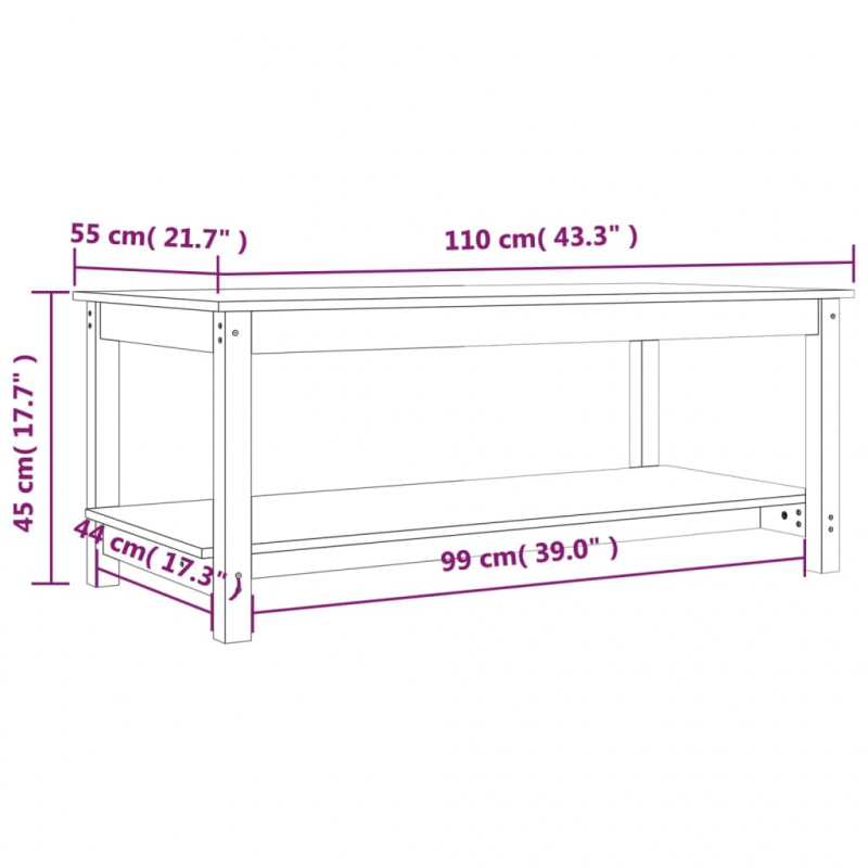 Couchtisch Grau 110x55x45 cm Massivholz Kiefer