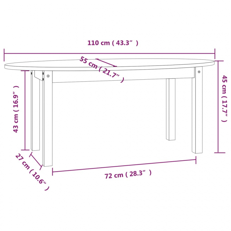 Couchtisch 110x55x45 cm Massivholz Kiefer