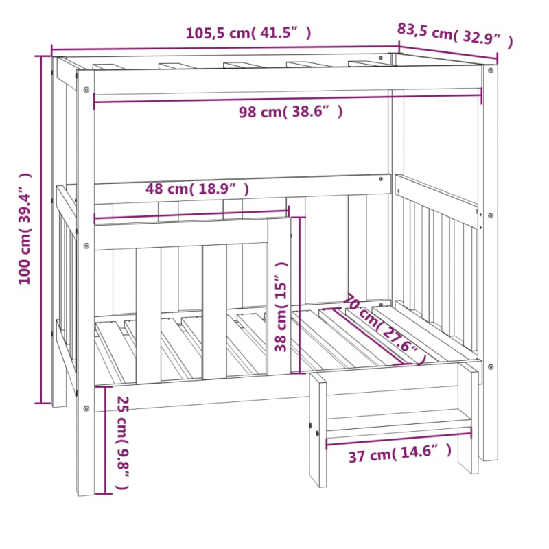 Hundebett Honigbraun 105,5x83,5x100 cm Massivholz Kiefer