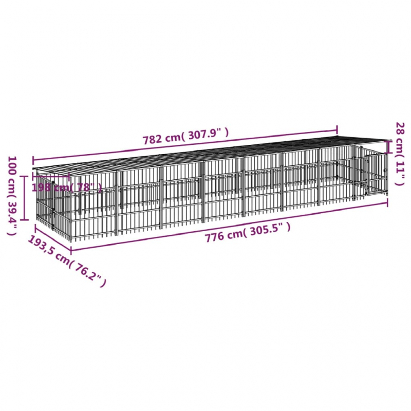 Outdoor-Hundezwinger mit Dach Stahl 15,02 m²