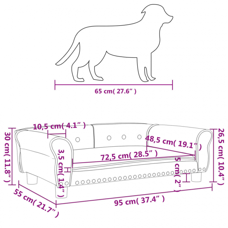 Hundebett Hellgrau 95x55x30 cm Samt