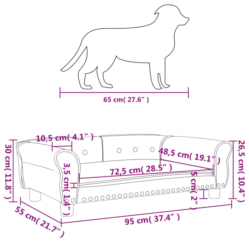 Hundebett Dunkelgrau 95x55x30 cm Samt