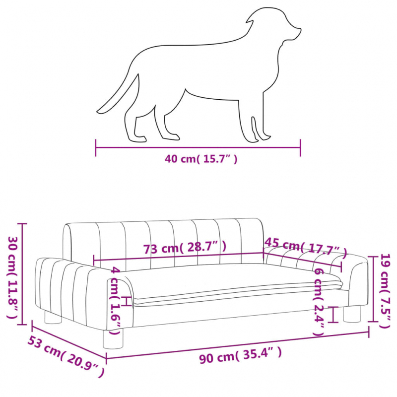 Hundebett Dunkelgrau 90x53x30 cm Stoff