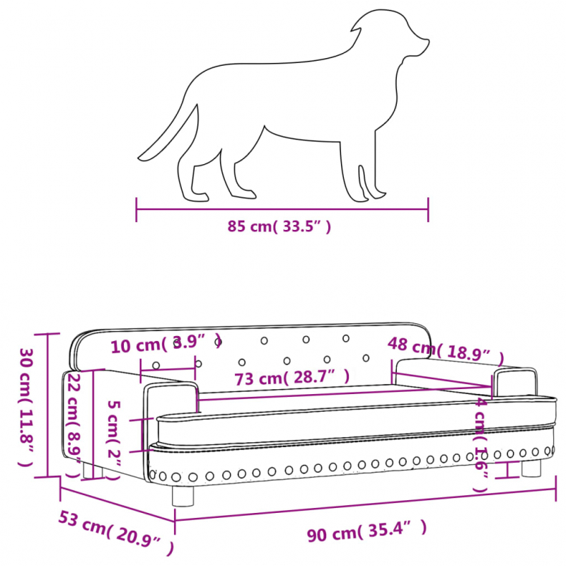 Hundebett Hellgrau 90x53x30 cm Samt