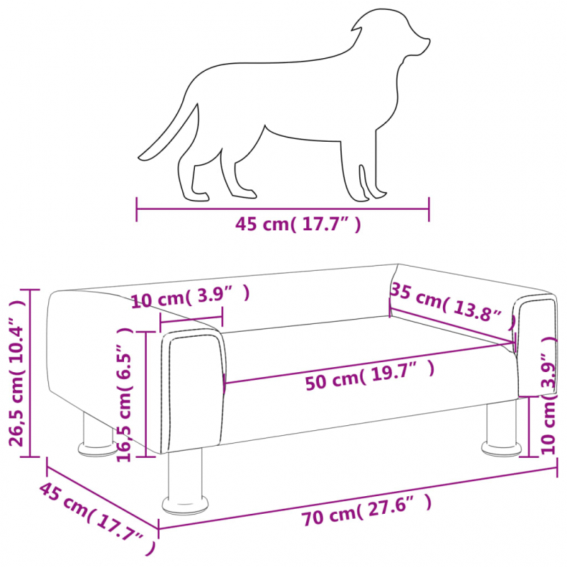 Hundebett Hellgrau 70x45x26,5 cm Samt