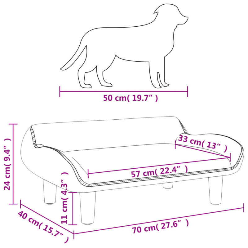 Hundebett Dunkelgrau 70x40x24 cm Stoff