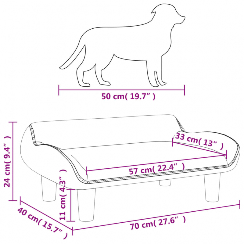 Hundebett Dunkelgrau 70x40x24 cm Samt