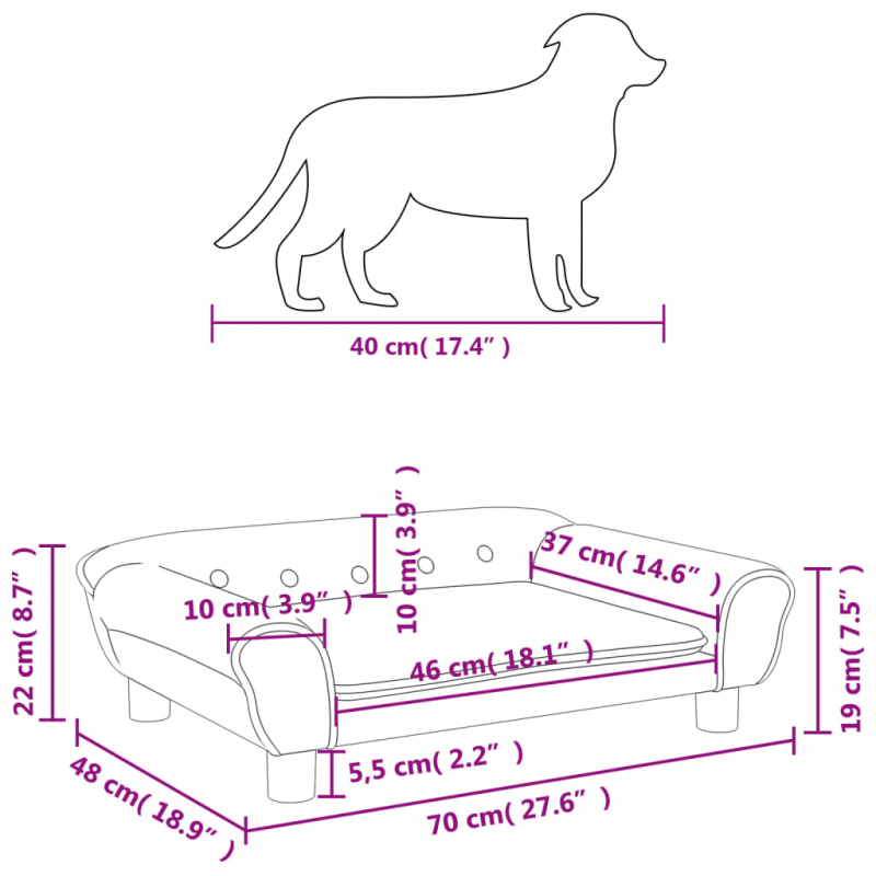 Hundebett Creme 70x48x22 cm Samt