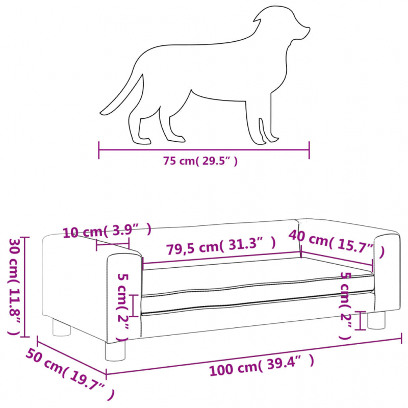Hundebett mit Verlängerung Braun 100x50x30 cm Samt