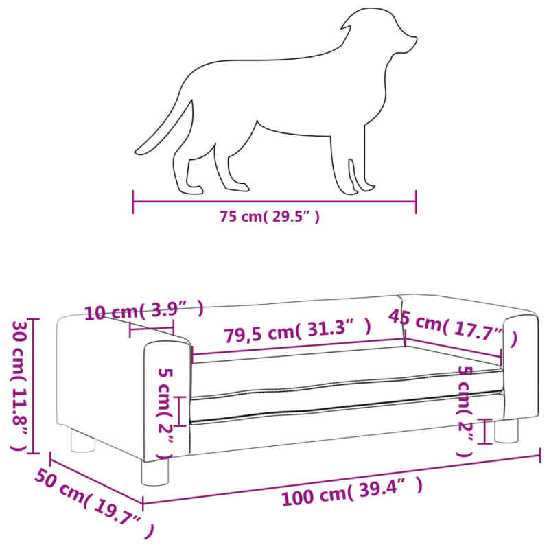 Hundebett mit Verlängerung Creme 100x50x30 cm Kunstleder