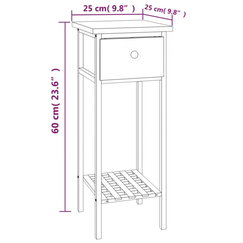 Beistelltisch mit Schublade 25x25x60 cm Massivholz Nussbaum