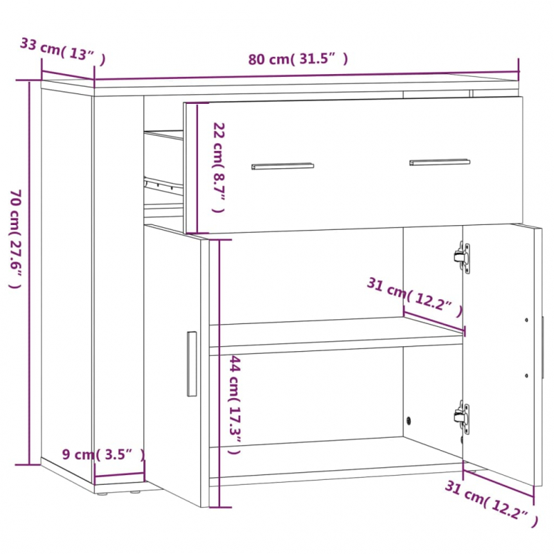 Sideboard Betongrau 80x33x70 cm Holzwerkstoff