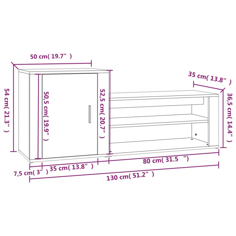 Schuhschrank Betongrau 130x35x54 cm Holzwerkstoff