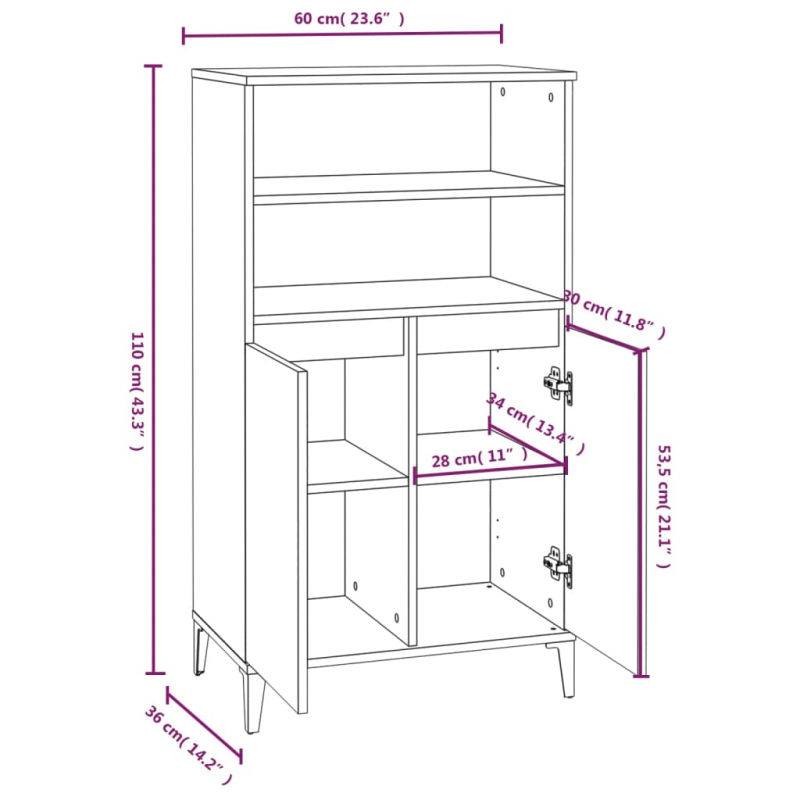 Highboard Schwarz 60x36x110 cm Holzwerkstoff