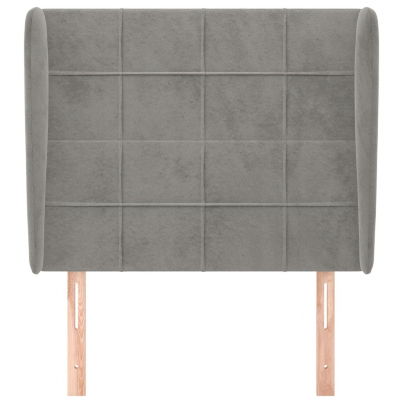 Kopfteil mit Ohren Hellgrau 103x23x118/128 cm Samt
