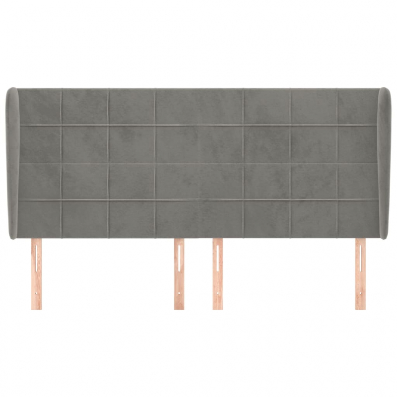 Kopfteil mit Ohren Hellgrau 183x23x118/128 cm Samt
