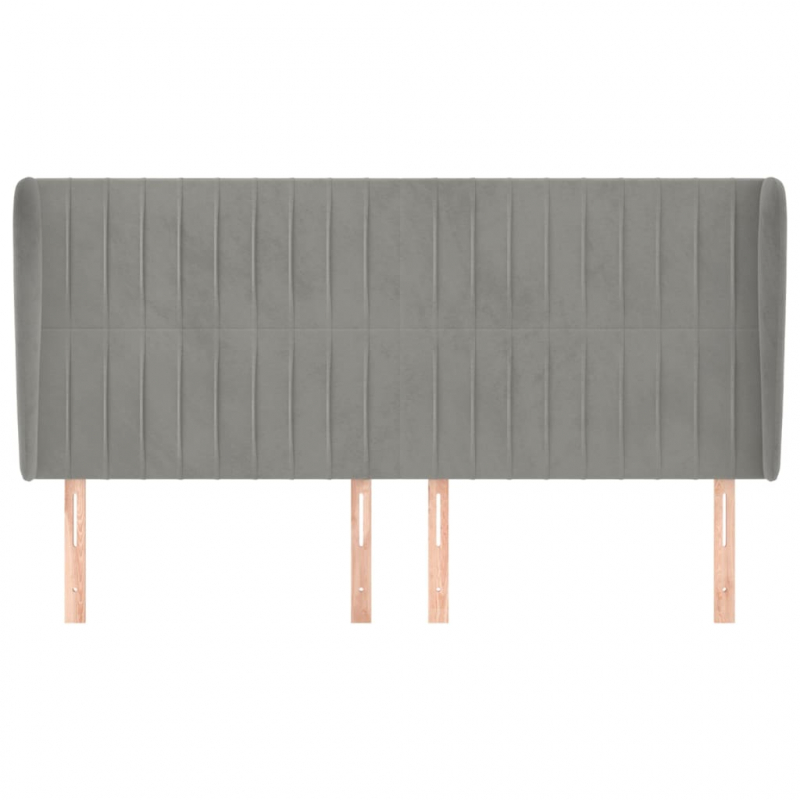 Kopfteil mit Ohren Hellgrau 163x23x118/128 cm Samt
