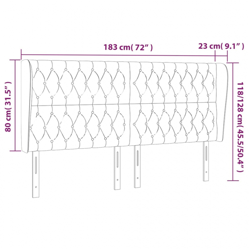 Kopfteil mit Ohren Dunkelgrau 183x23x118/128 cm Samt