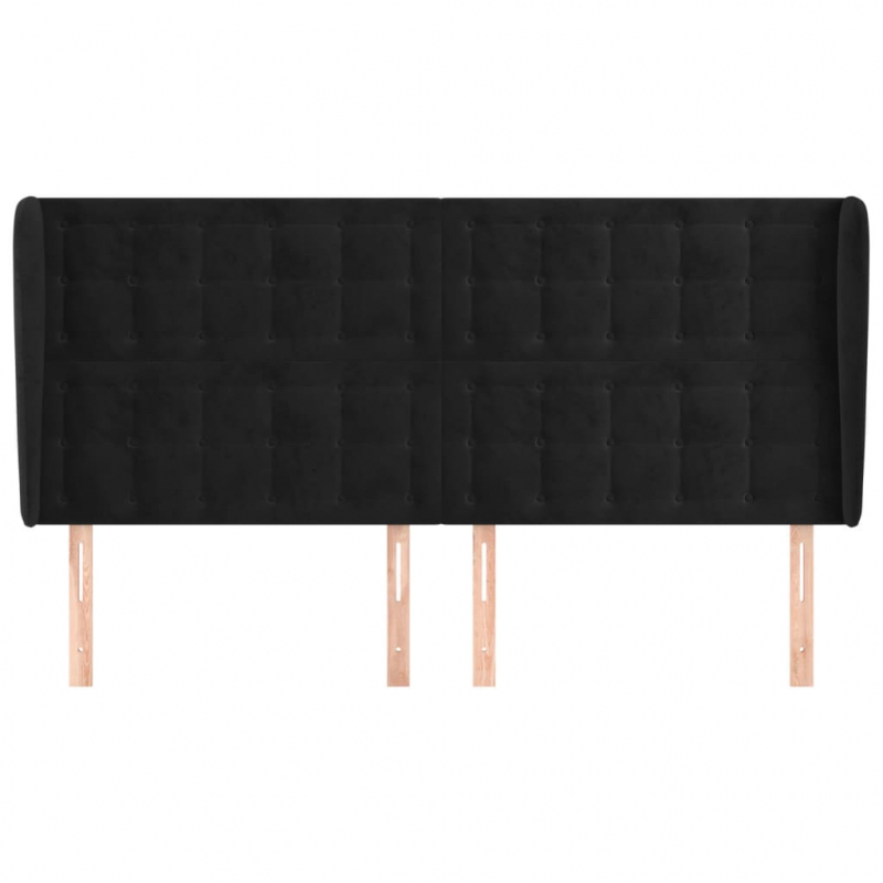 Kopfteil mit Ohren Schwarz 163x23x118/128 cm Samt