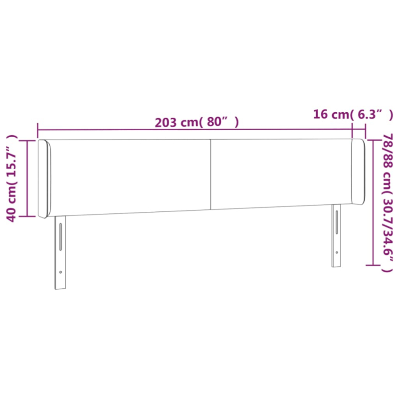 Kopfteil mit Ohren Schwarz 203x16x78/88 cm Stoff