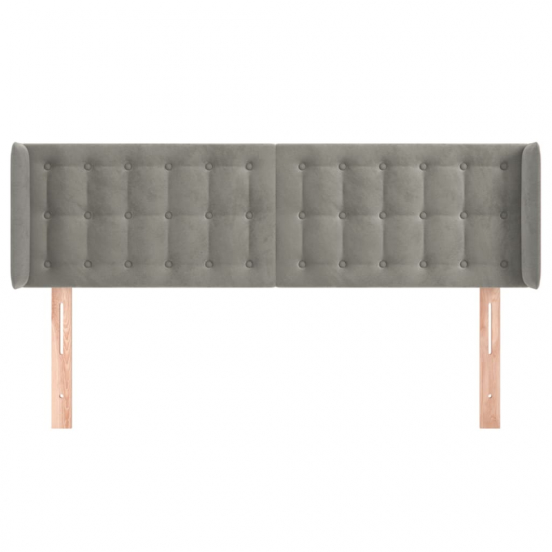 Kopfteil mit Ohren Hellgrau 147x16x78/88 cm Samt