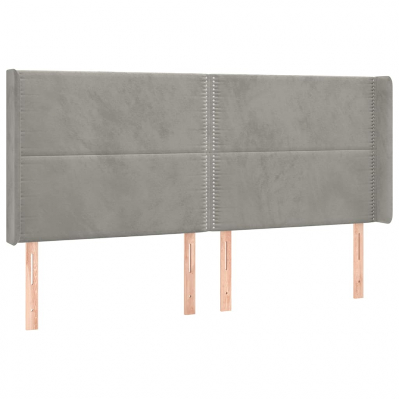 Kopfteil mit Ohren Hellgrau 203x16x118/128 cm Samt