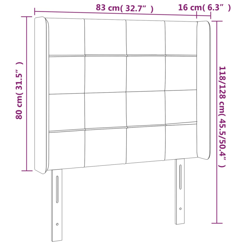 Kopfteil mit Ohren Schwarz 83x16x118/128 cm Samt