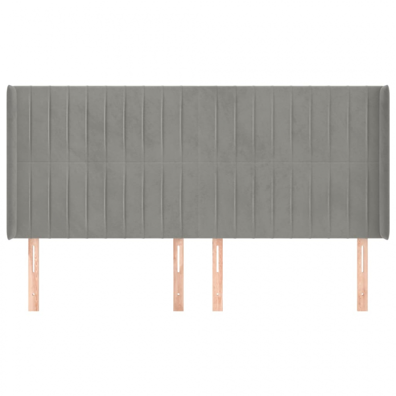 Kopfteil mit Ohren Hellgrau 163x16x118/128 cm Samt