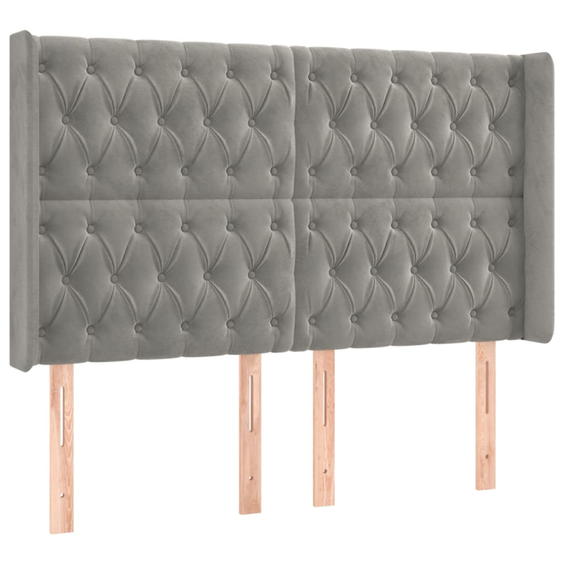 Kopfteil mit Ohren Hellgrau 147x16x118/128 cm Samt