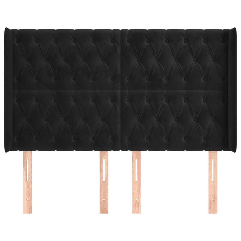 Kopfteil mit Ohren Schwarz 147x16x118/128 cm Samt