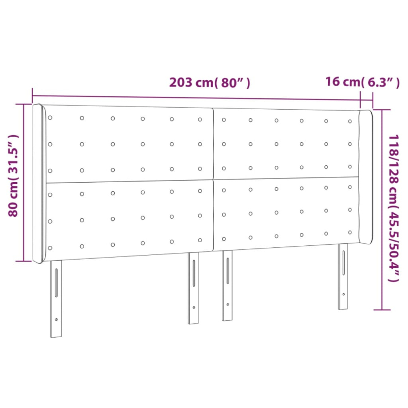 Kopfteil mit Ohren Schwarz 203x16x118/128 cm Samt