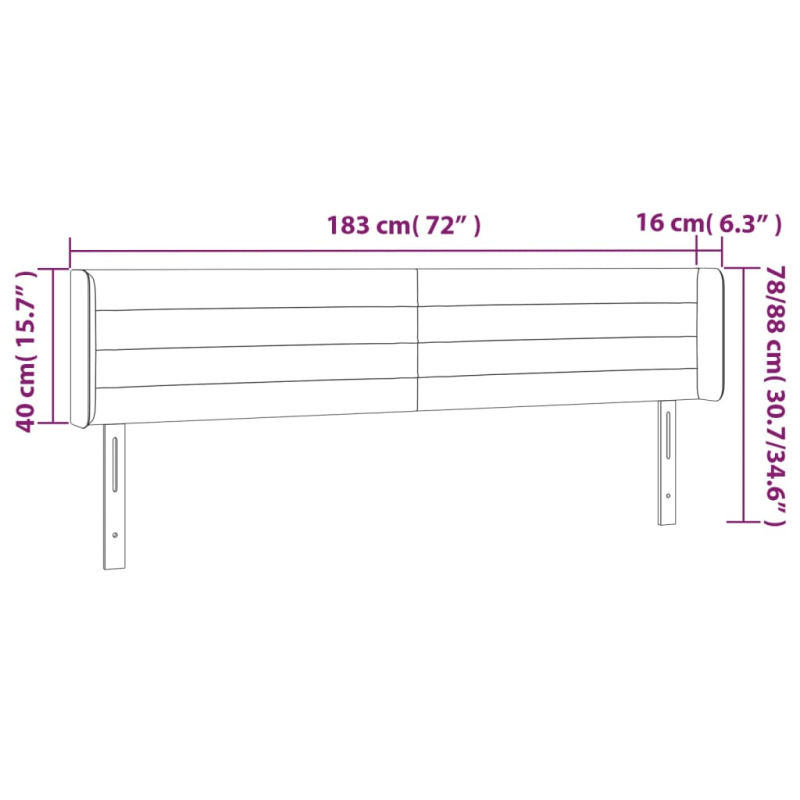 LED Kopfteil Hellgrau 183x16x78/88 cm Stoff