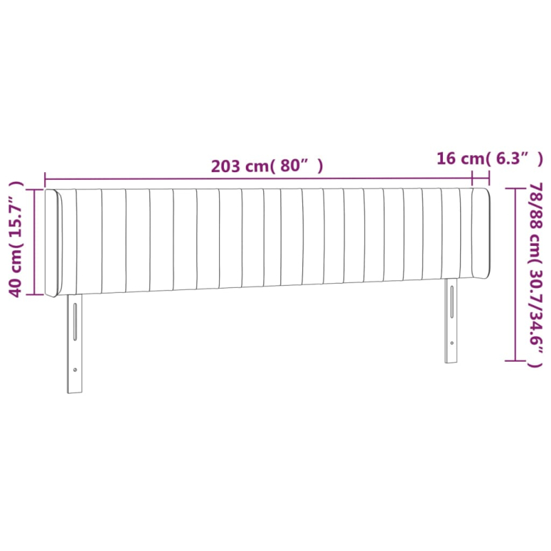 LED Kopfteil Hellgrau 203x16x78/88 cm Stoff