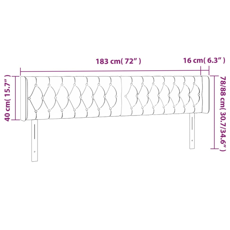 LED Kopfteil Dunkelgrau 183x16x78/88 cm Stoff