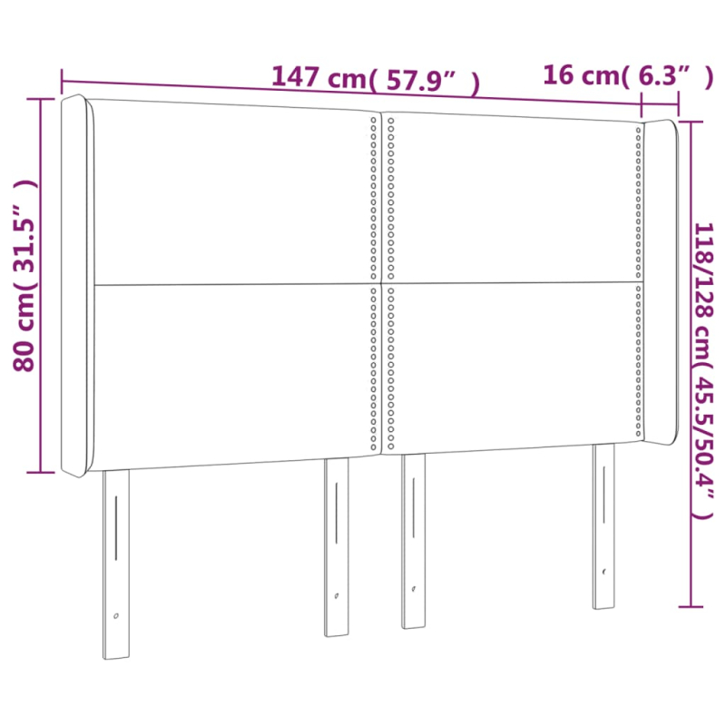 LED Kopfteil Schwarz 147x16x118/128 cm Samt