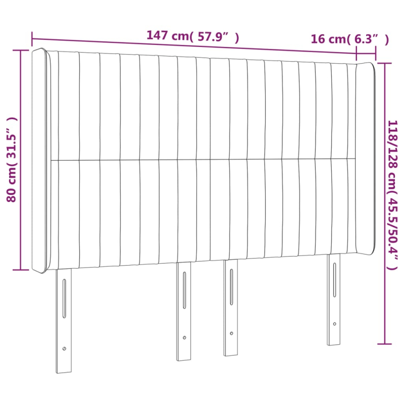 LED Kopfteil Schwarz 147x16x118/128 cm Samt