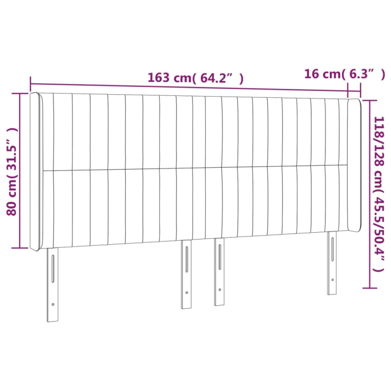 LED Kopfteil Schwarz 163x16x118/128 cm Samt