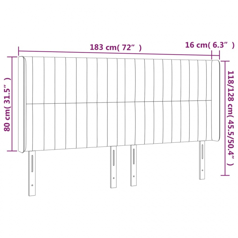 LED Kopfteil Hellgrau 183x16x118/128 cm Samt