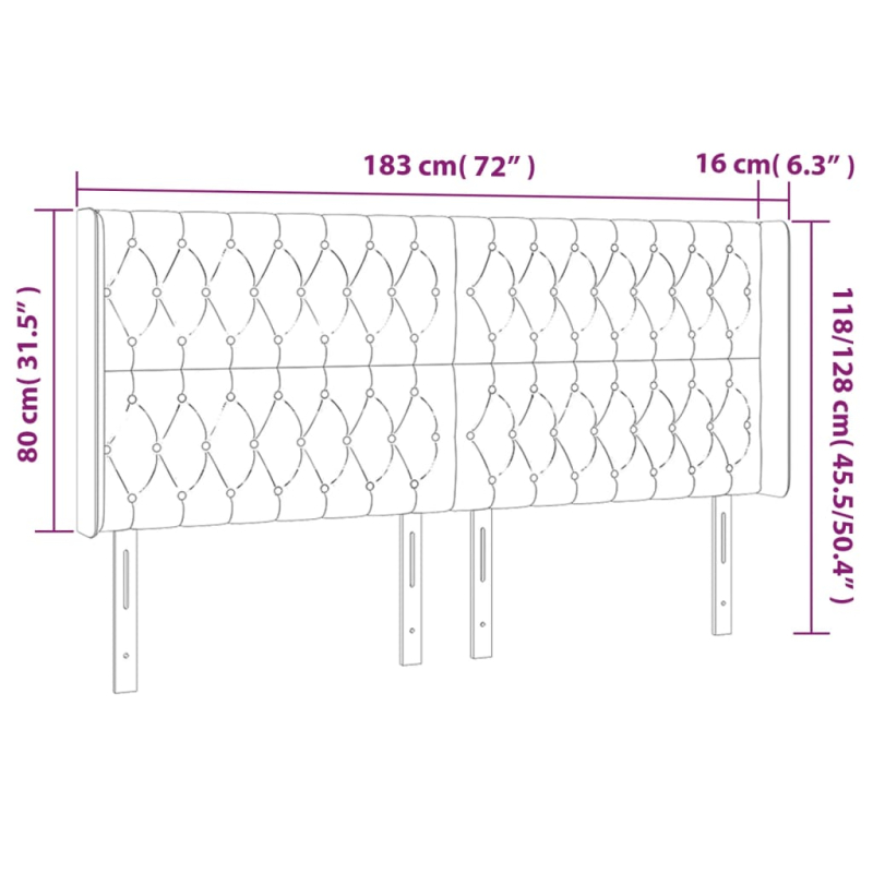 LED Kopfteil Schwarz 183x16x118/128 cm Samt