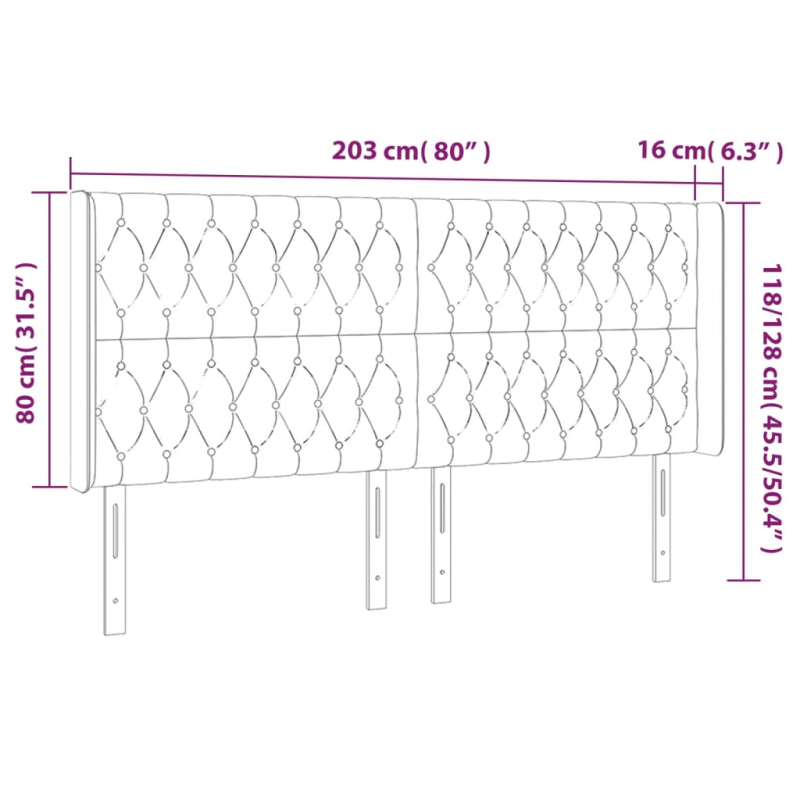 LED Kopfteil Schwarz 203x16x118/128 cm Samt