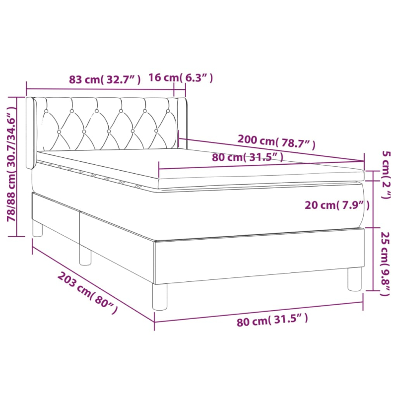 Boxspringbett mit Matratze Dunkelgrau 80x200 cm Stoff