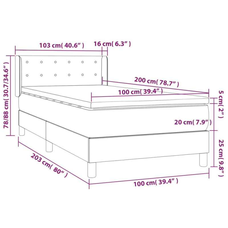 Boxspringbett mit Matratze Blau 100x200 cm Stoff