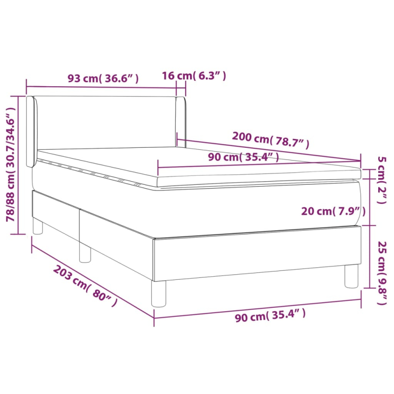 Boxspringbett mit Matratze Hellgrau 90x200 cm Stoff