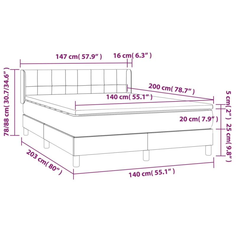 Boxspringbett mit Matratze Dunkelgrau 140x200 cm Stoff