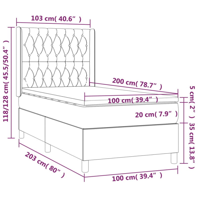 Boxspringbett mit Matratze Schwarz 100x200 cm Samt