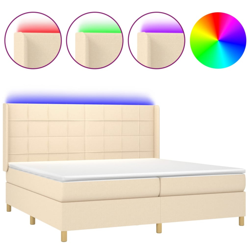 Boxspringbett mit Matratze & LED Creme 200x200 cm Stoff